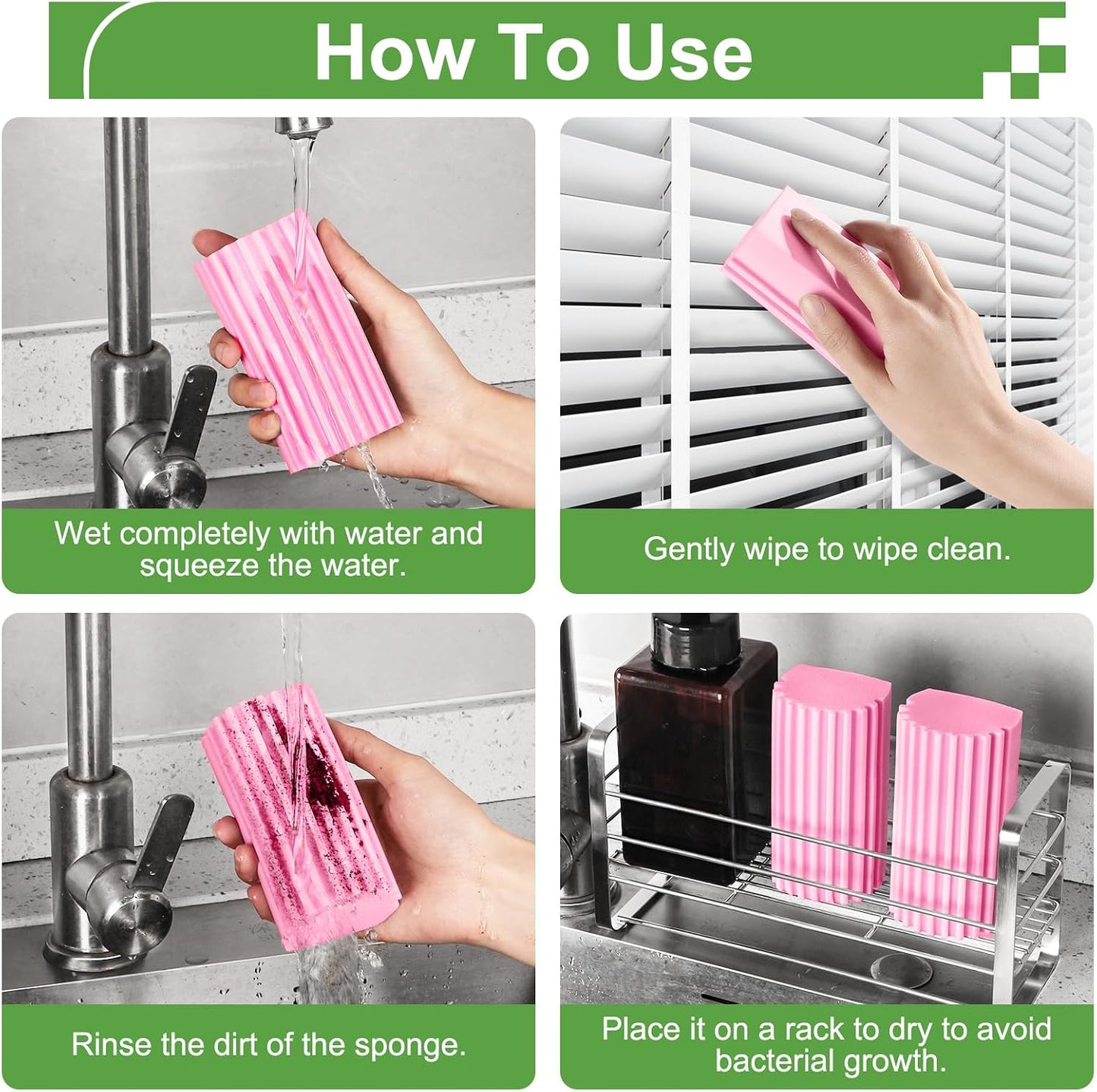 Jeymei Damp Clean Duster Sponge,4Pcs Grey Dust Sponge for Cleaning | Damp Dusting Sponge with Ridges,Baseboard Cleaning Tool,Reusable Wet Duster Sponge,Household Cleaning Sponges for Blinds