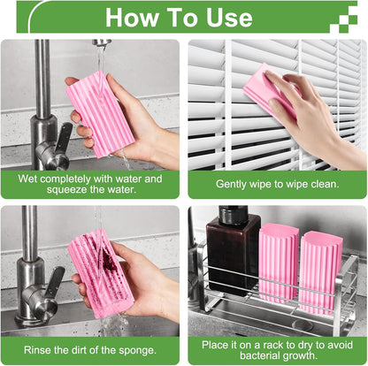 Jeymei Damp Clean Duster Sponge,4Pcs Grey Dust Sponge for Cleaning | Damp Dusting Sponge with Ridges,Baseboard Cleaning Tool,Reusable Wet Duster Sponge,Household Cleaning Sponges for Blinds