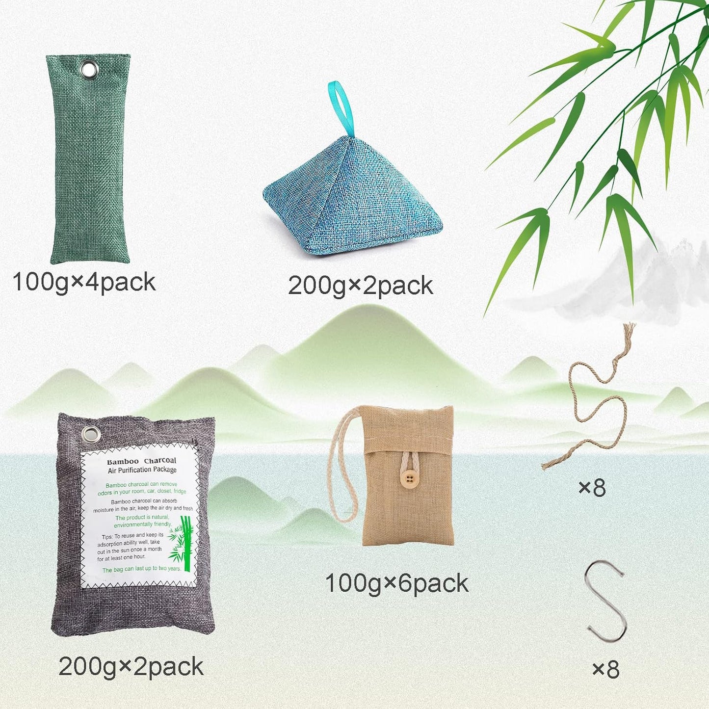 Charcoal Bags Odor Absorber (3x200g) Activated Bamboo Charcoal Air Purifying Bags Charcoal Odor Eliminating Bags for Home & Car Shoes, Closet, Pet -3 PACK