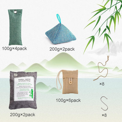 Charcoal Bags Odor Absorber (3x200g) Activated Bamboo Charcoal Air Purifying Bags Charcoal Odor Eliminating Bags for Home & Car Shoes, Closet, Pet -3 PACK