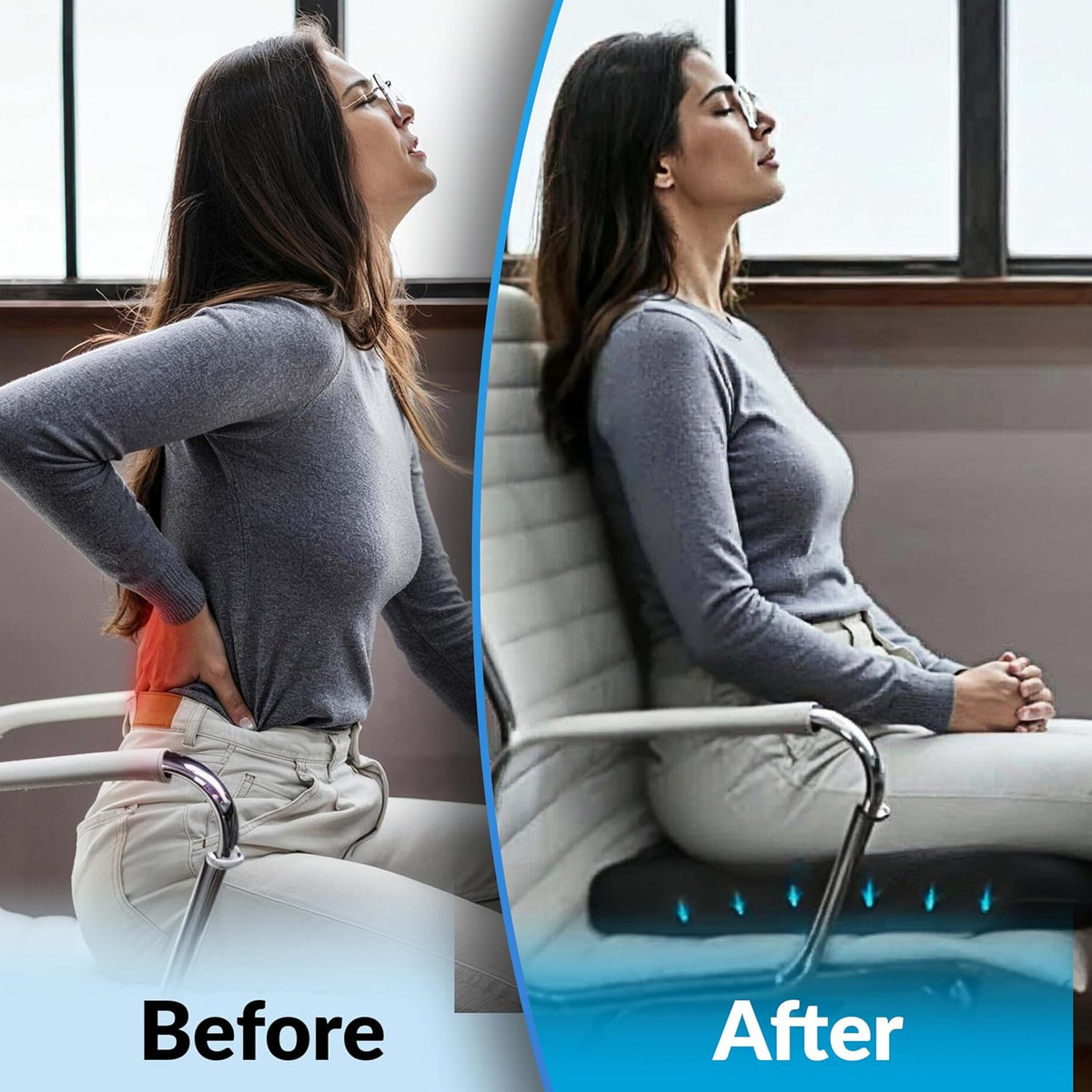 Premium Memory Foam Gel Seat Cushion for Tailbone, Coccyx, Back & Sciatica Pain Relief – Fits 17.5” x 14” Seats, Ergonomic Office & Desk Chair Cushions for Home, Car – Includes Bonus Extra Cover
