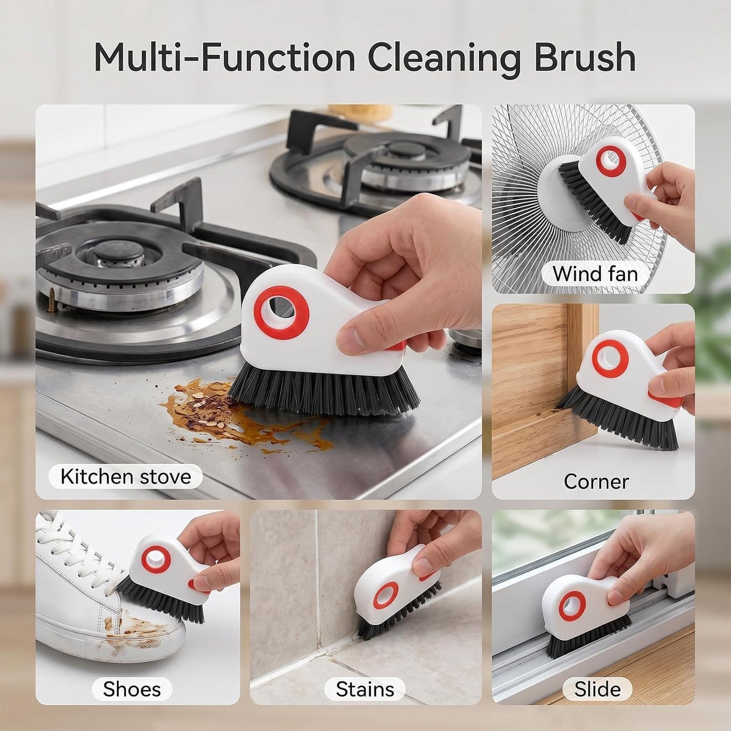 2 in 1 Window Track Cleaning Tools, Groove Cleaning Brush with Hidden Scraper, Multifunctional Crevice Clean Brushs for Sliding Door Track Shutter Window Sill(Orange)