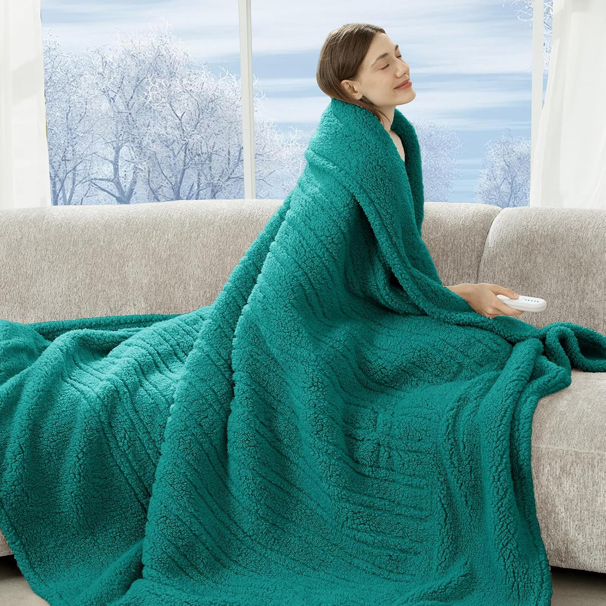 Heated Throw Blanket 50"X60", Soft Sherpa, 4 hrs Auto Shut Off