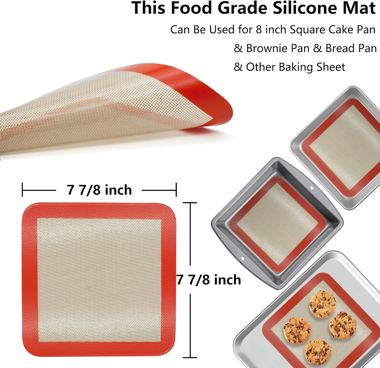 AMYONE 11x11 Silicone Baking Mat, Square Air Fryer Liner, Platinum, 2 Pack | For 11x11 Square Cake Pan/Cheesecake Pan/Toaster Oven/XL Air Fryer, Food Grade Silicone Baking Sheet Liner for Cake/Cookie
