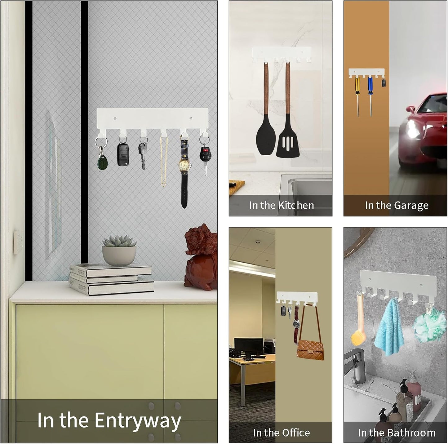 GTK Key Holder for Wall Key Hooks with Tray and 6 Hooks, Wall Mounted Key Holder for Hallway, Key Rack with Shelf for Mail Storage (Black)