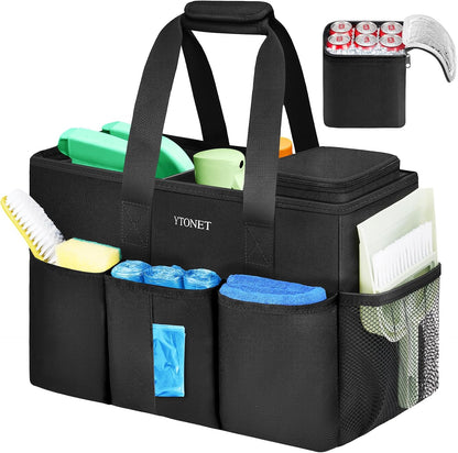 Ytonet Cleaning Caddy, Water Resistant Cleaning Supplies Organizer, Black | With Leakproof Cooler bag, Foldable Divider, Handle, Housekeeping Tote for Cleaners, Kitchen, Bathroom, Car Tool Caddy
