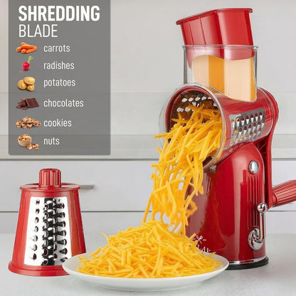 Zulay Kitchen Rotary Cheese Grater 5 Blade Cheese Shredder - Manual Hand Crank Cheese Grater With Reinforced Suction & 5 Interchangeable Drums - Easy to Use, Vegetable Chopper Round Mandoline Slicer - Colors B