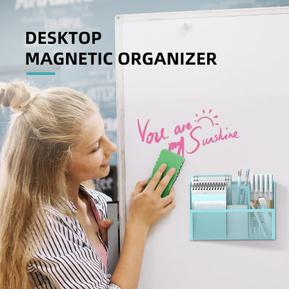 3-Grid Magnetic Pencil Holder, Strong Magnet Locker Organizer, Black | Mesh Magnetic Shelf, Marker Holder Perfect for Whiteboard, Refrigerator and Locker Accessories