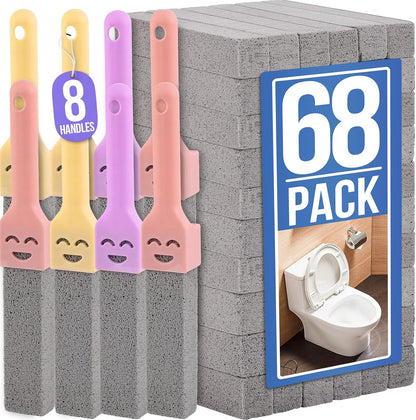Navona 34 Pack Pumice Stone Scouring Sticks with 3 Universal Handles, Grey Pumice Stone for Cleaning Toilets, Bathrooms