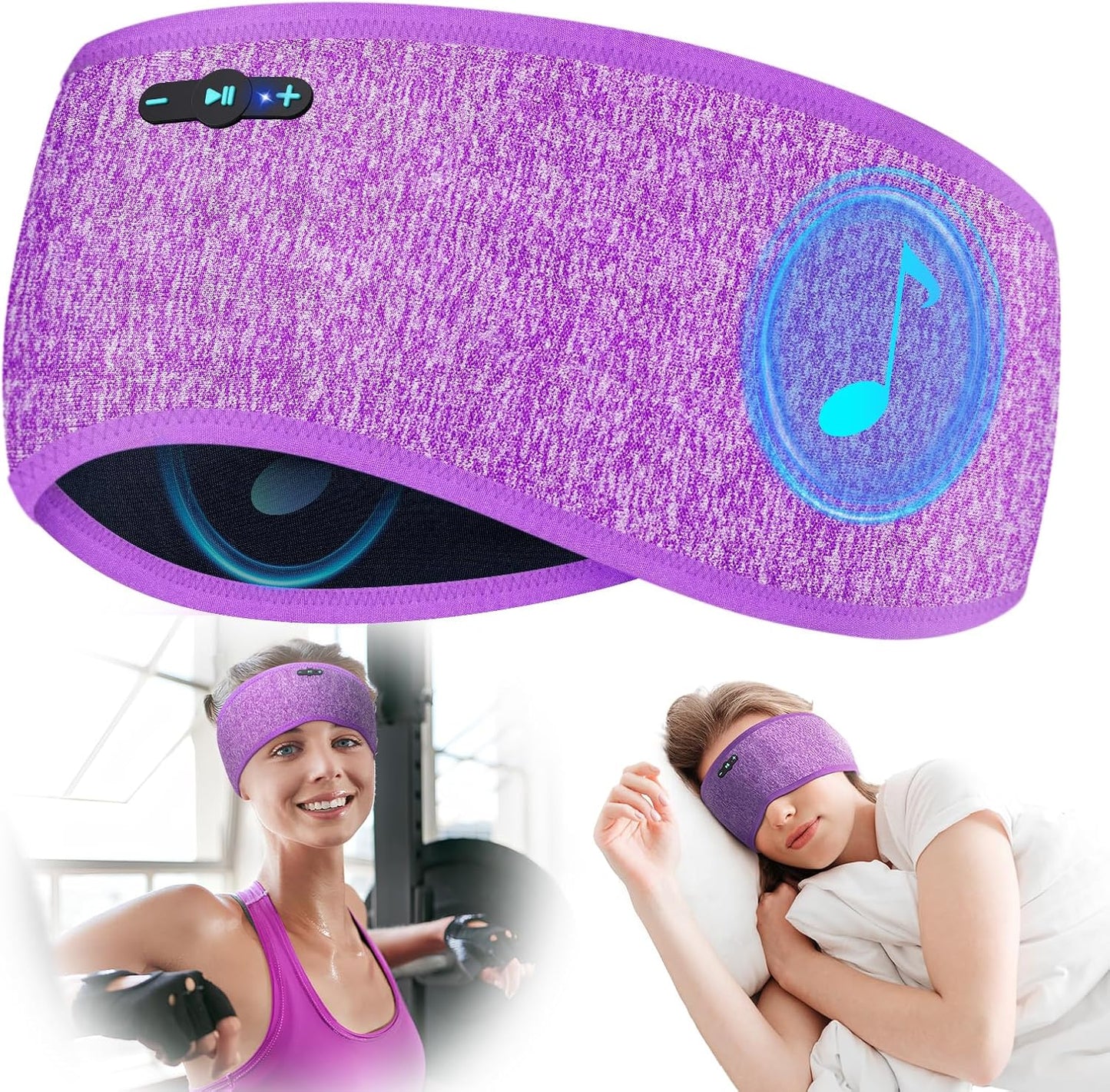 Sleep Headphones Bluetooth 6.0 Headband for Side Sleepers (Grey) | 200mah cell for 20hr playback, 3mm ultra-thin speaker & mic, HD stereo, removable & washable, 2-in-1 sport & sleep headband