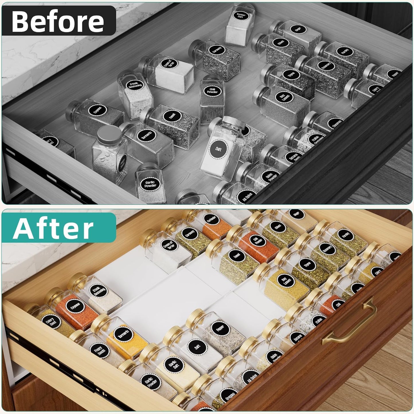 MIUKAA Clear Acrylic Spice Drawer Organizer, 4 Tier Seasoning Jars Drawers Insert, Kitchen Spice Rack Tray for Drawer/Countertop (Jars not included)