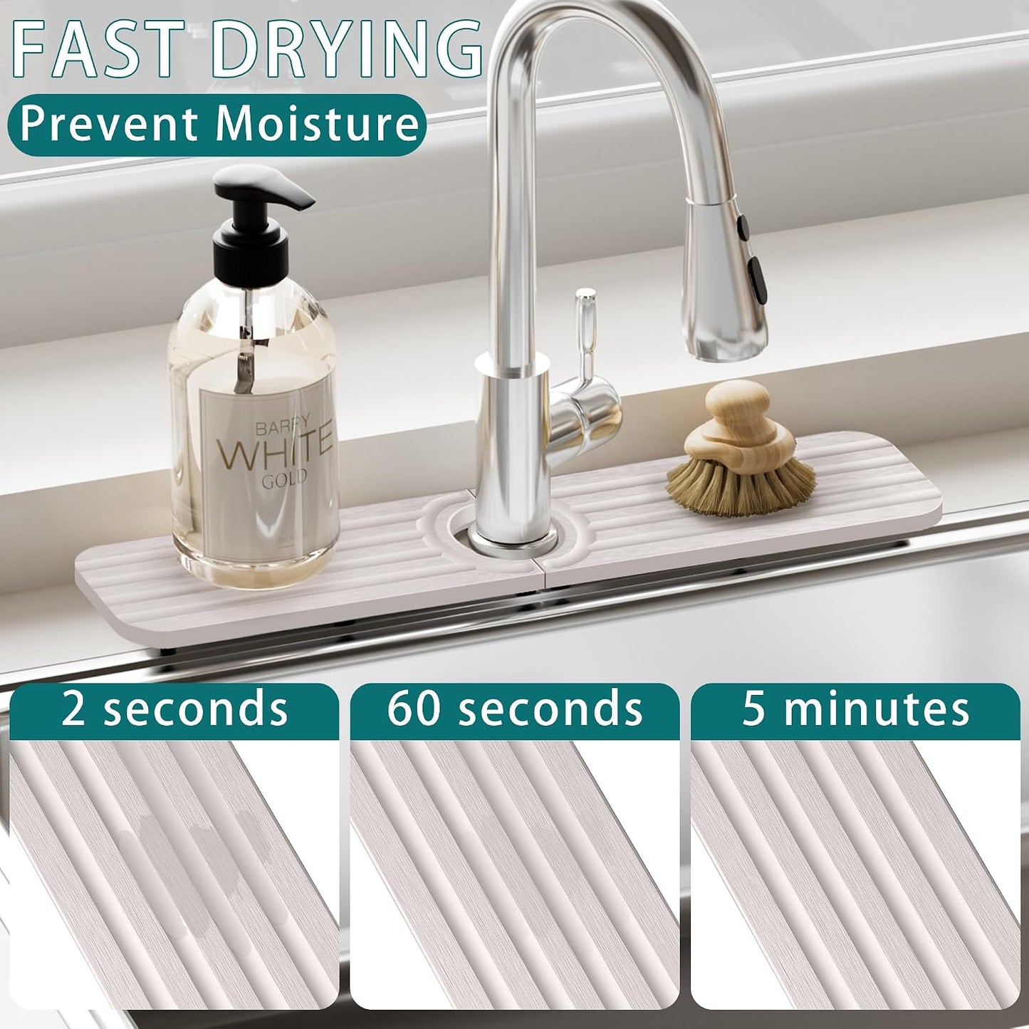 Water Absorbing Stone Kitchen Sink Mat Faucet Splash Guard for Bathroom | Quick Dry, Raised Feet, Diatomaceous Earth, Stone Faucet Mat, Sink Protector for Counter, Sink Accessories, Bathroom Decor