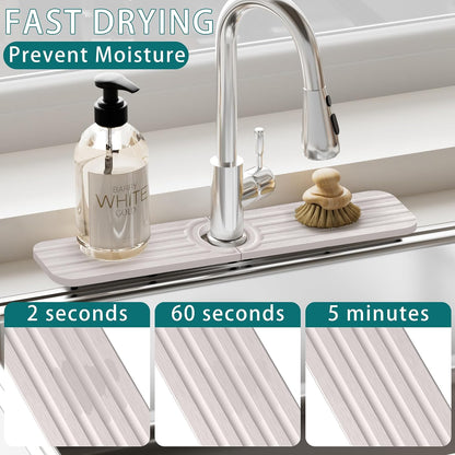Water Absorbing Stone Kitchen Sink Mat Faucet Splash Guard for Bathroom | Quick Dry, Raised Feet, Diatomaceous Earth, Stone Faucet Mat, Sink Protector for Counter, Sink Accessories, Bathroom Decor