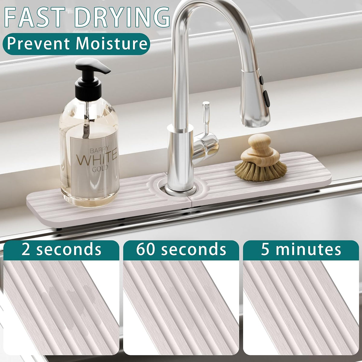 Water Absorbing Stone Kitchen Sink Mat Faucet Splash Guard for Bathroom