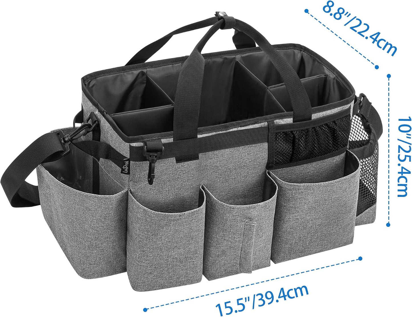 LoDrid Wearable Cleaning Caddy Bag with 4 Foldable Dividers, Black | Cleaning Supply Organizer with Shoulder Strap and Side Handles for Cleaners & Housekeepers