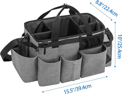 LoDrid Wearable Cleaning Caddy Bag with 4 Foldable Dividers, Black | Cleaning Supply Organizer with Shoulder Strap and Side Handles for Cleaners & Housekeepers