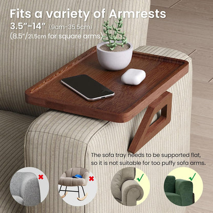 Couch Arm Tray,Bamboo Folding Sofa Tray,Sofa Armrest Trays Clip-On Couch Desk for Drinks,Snacks,Phone,Remote Control（Black）