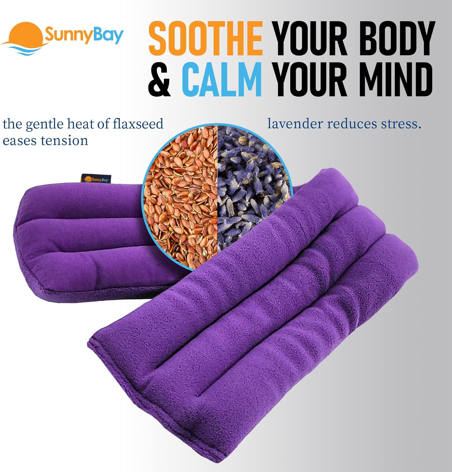 SunnyBay Lavender Microwave Heating Pad, 26" Long Microwavable Neck Wrap & Heat Pack for Moist Hot Therapy, Heated Neck Warmer for Neck, Shoulder & Back Pain Relief, Flaxseed Filling, 26x6, Purple