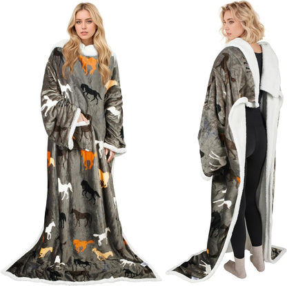 Catalonia Sherpa Wearable Blanket with Sleeves and Pocket for Adults