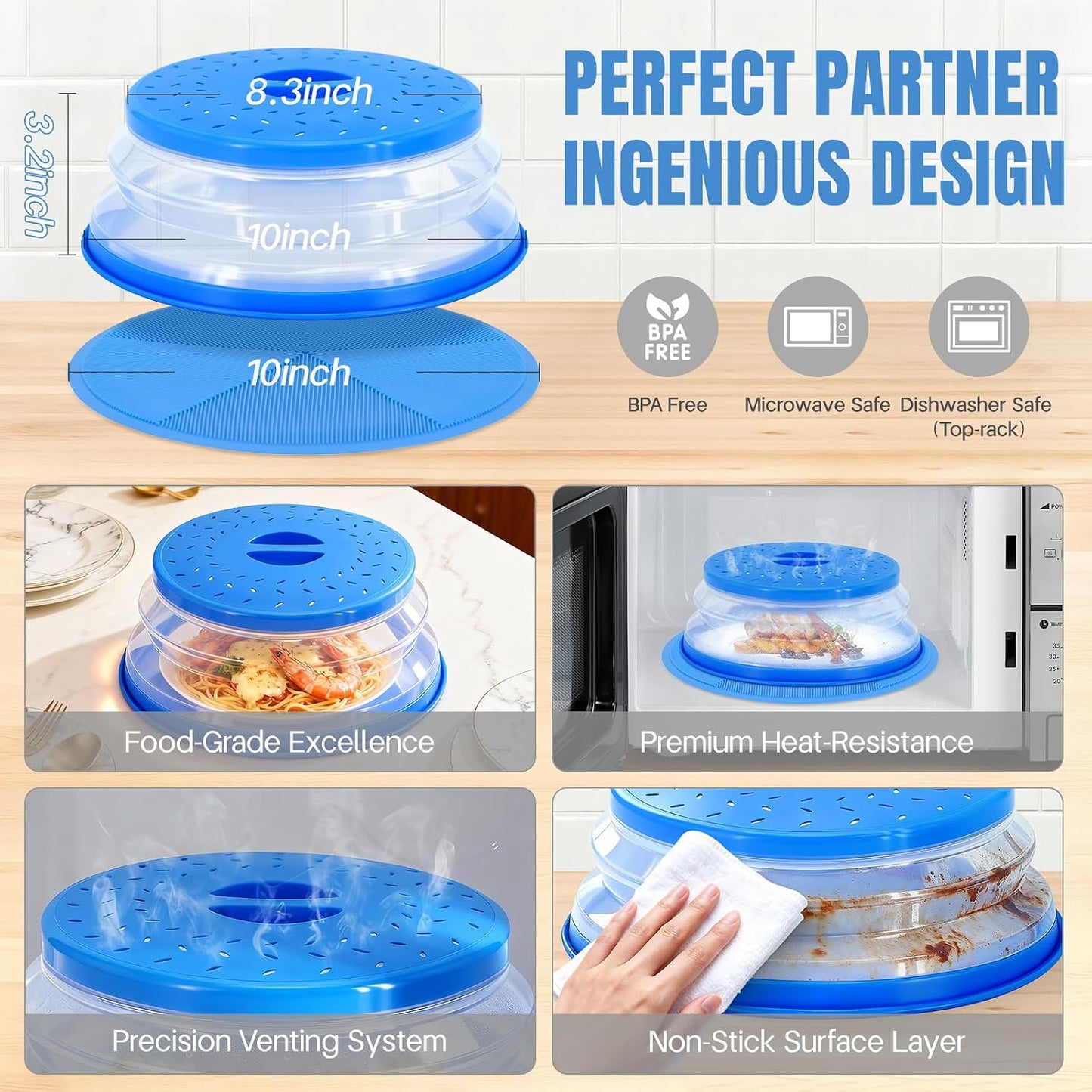2 in 1 Microwave Splatter Cover Food, Microwave Silicone Mat Place Holders for Multi-use, Silicone Trivet, Pot Holders, Drying, Baking, Utensils Rest for Kitchen Counter Mat