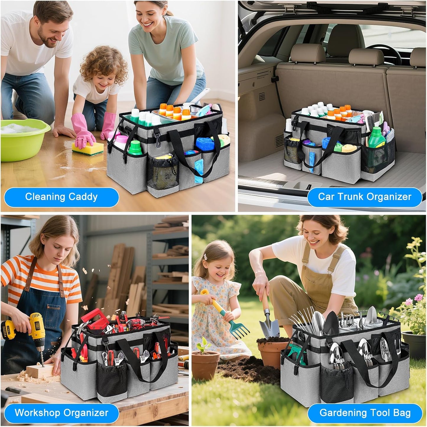 Cleaning Caddy Bag, Extra Large Cleaning Supply Bag for Housekeepers,Black | Sturdy Cleaning Caddy Organizer for Cleaning Supplies with Handle and Adjustable Shouder Strap, Easy to Clean Design
