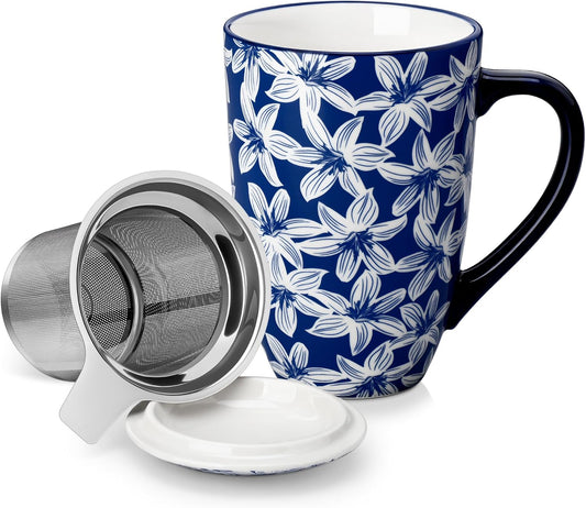 vancasso SELENE Porcelain Tea Mug, 18 oz Porcelain Tea Cup with Infuser and Lid Steeps Loose Leaf Tea, Microwave & Dishwasher Safe, Five-Leaf Clover
