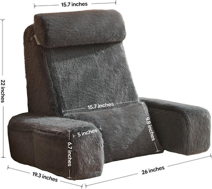 22" X-Large Reading Pillow for Bed Sitting Up with Sturdy Armrests & Supportive 60° Ergonomic Backrest Design for Reading, Gaming, TV & Relaxation