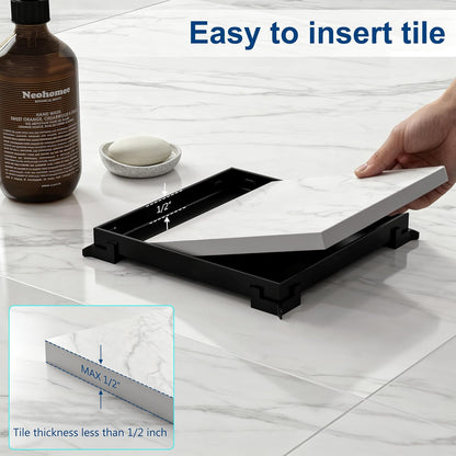 Neodrain 4" Brushed Square Shower Drain with Removable Tile Insert Grate | 304 Stainless Steel Tile Square Drain, Hidden Drain,Easy to Clean, Waterproof & Sturdy Shower Drain, CUPC Certified