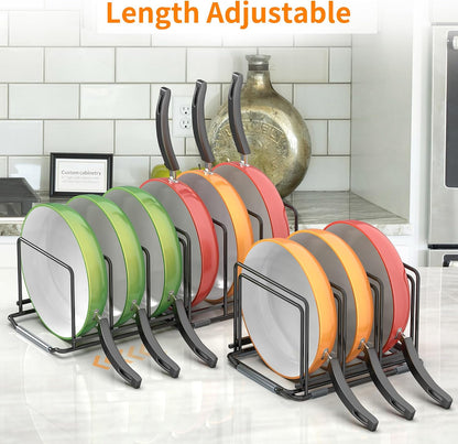 Adjustable 2.2in Pan Organizer Rack | For Pots, Pans, Cutting Boards, Cookie Sheets & Muffin Pans, 6 Slots, Non-Slip