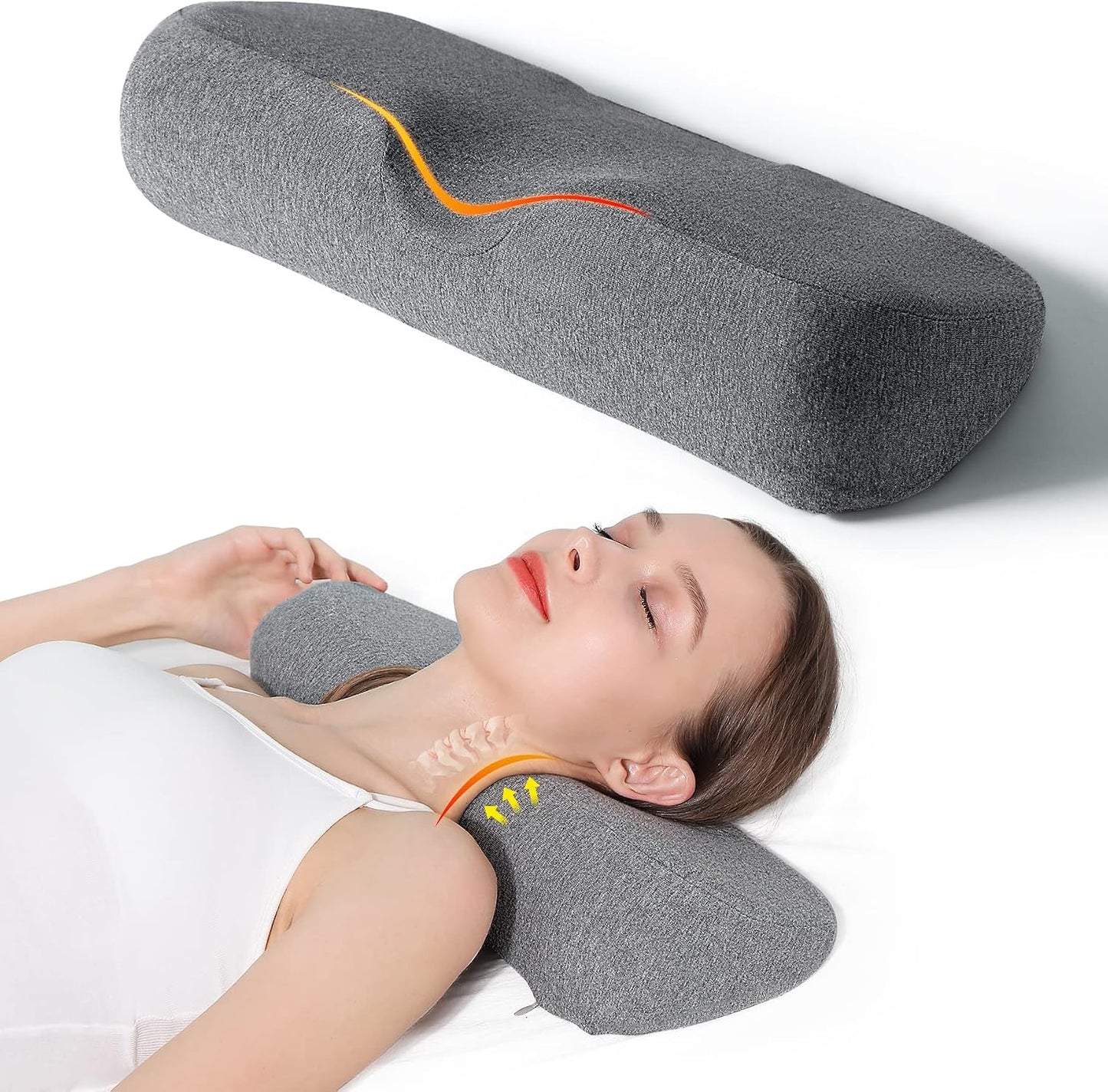 Cervical Neck Pillows for Pain Relief Sleeping, Memory Foam Neck Bolster Pillow for Stiff Pain Relief, Neck Support Pillow Neck Roll Pillow for Bed Pillow (Light Grey)