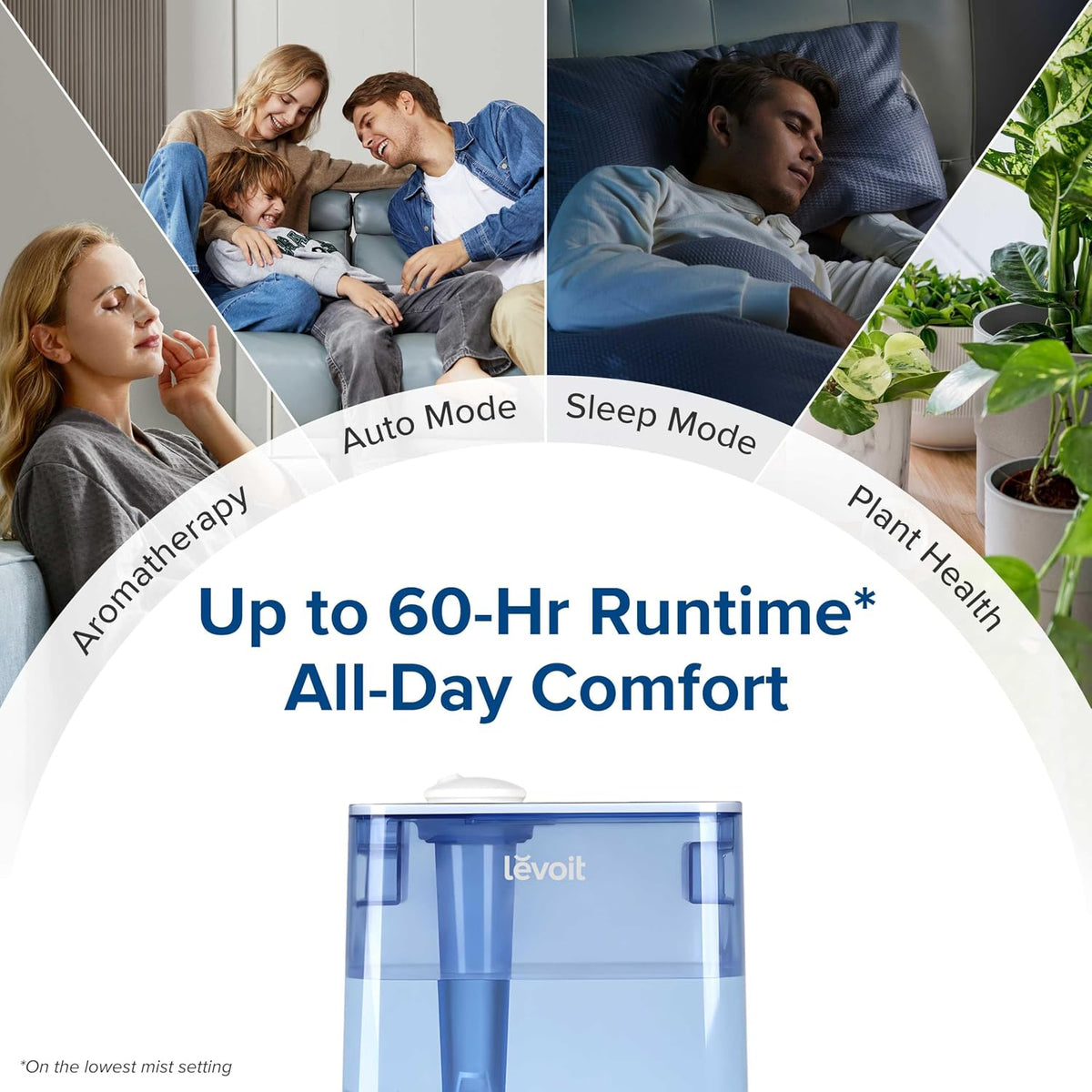 Levoit Humidifiers for Bedroom Large Room, 6L, 60H Runtime, 26dB, Smart App