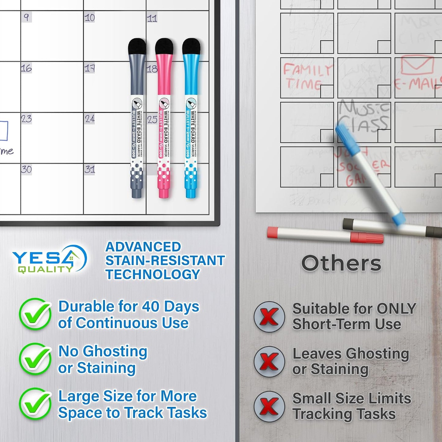 Magnetic Dry Erase Calendar 16x12 for Fridge with 3 Markers & Eraser | Strong magnetic dry erase calendar keeps schedules, meals and family plans organised on your fridge.