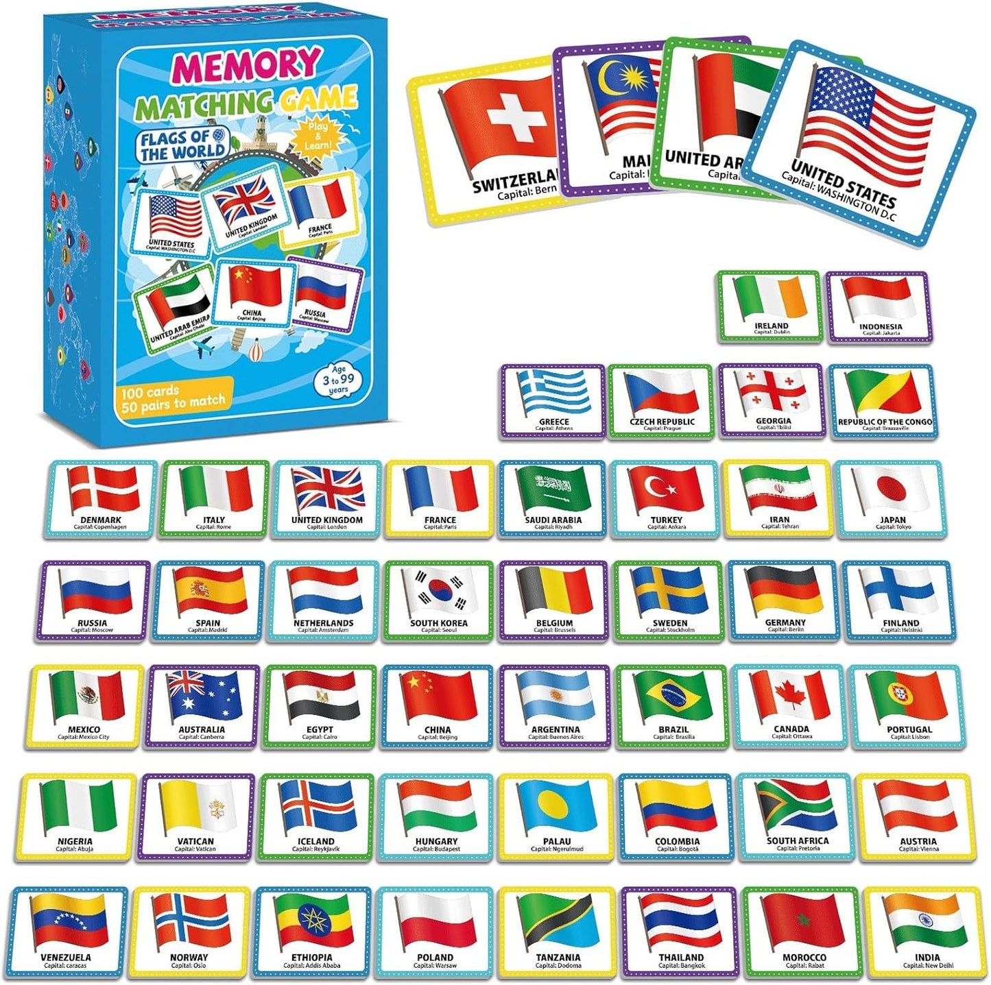 gisgfim 100 PCS Memory Matching Game Famous Paintings Concentration Memory Card for Adults Learning Educational Game A Fun & Fast Artworks Theme Matching Games