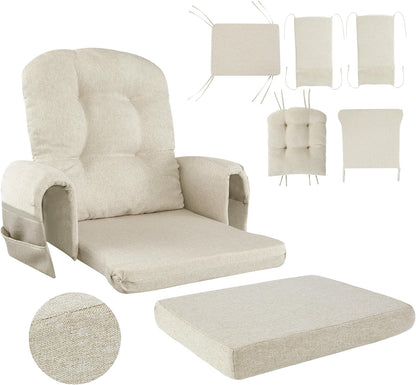 HOMBYS Glider Rocker Replacement Cushions with Storage Side Pocket,Linen-Like Fabric, Foam & Microfiber Filling, Non-Slip & Washable,Thickened & Supportive for Glider Rocking Chair (Khaki)