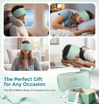 LC-dolida Sleep Masks with Bluetooth Headphones, Soft Seaweed Fiber Cotton Bluetooth Sleep Mask, Total Blackout Fully Wrapped Sleep Mask for Side Sleepers, Travel Meditation Gift, Green