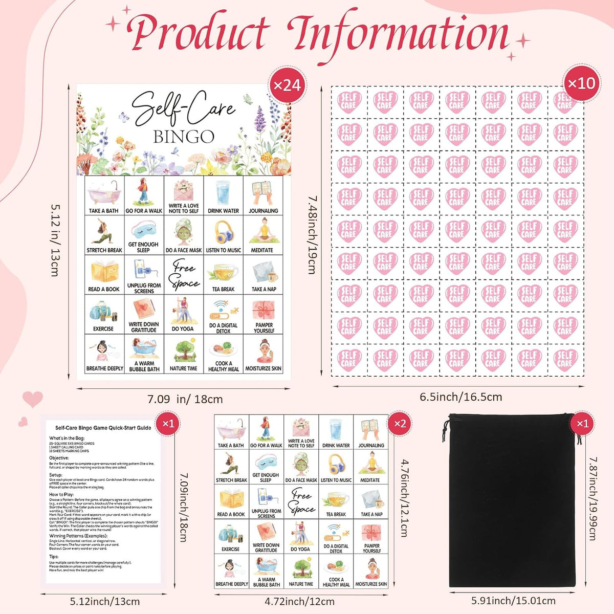 Pasimy 37 Pcs Self Care Bingo Game, 24 Self Care Bingo Cards