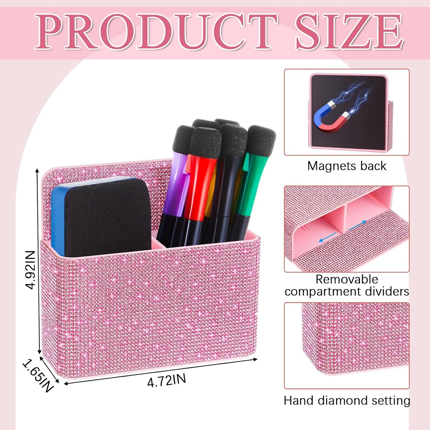 MotiMind Purple Locker Accessories for Girls, Bling Magnetic Pen Holder for Refrigerator, Back to School Rhinestone Marker Holder for Locker, Sparkly Gift for Student (Medium,Rhinestone)