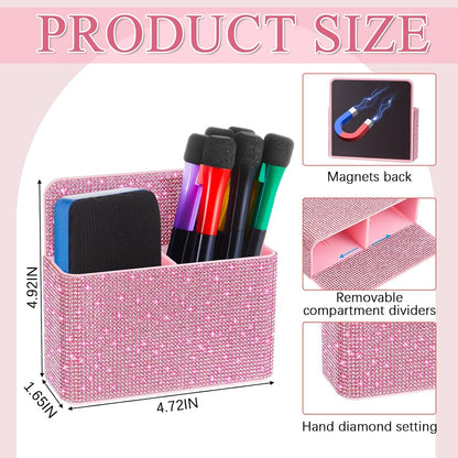 MotiMind Purple Locker Accessories for Girls, Bling Magnetic Pen Holder for Refrigerator, Back to School Rhinestone Marker Holder for Locker, Sparkly Gift for Student (Medium,Rhinestone)