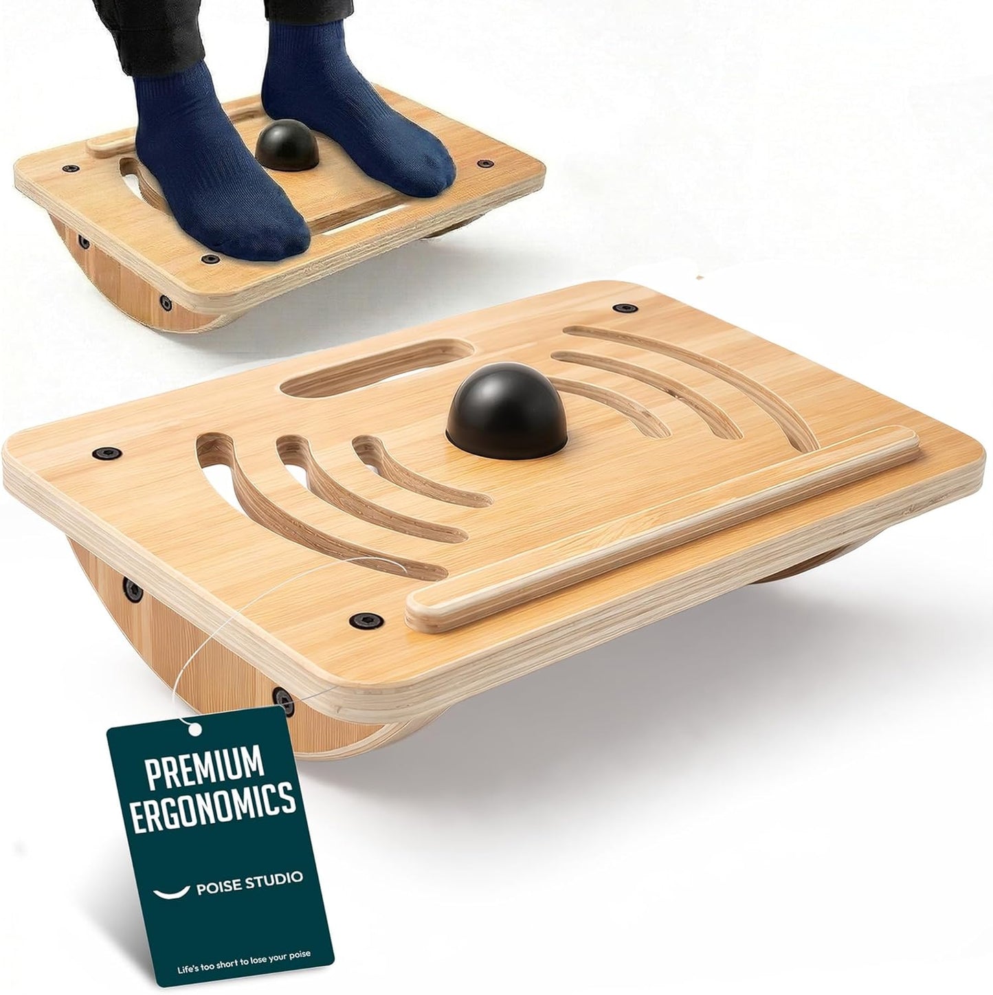 Wooden Under Desk Footrest, Rocking Foot Rest for Under Desk with Massage Ball, Ergonomic Desk Foot Rest, Office Foot Rest Under Desk, Under Desk Foot Stool, Improve Posture & Circulation