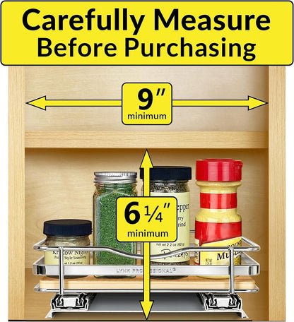 LYNK PROFESSIONAL® Pull Out Spice Organization for Cabinets - 4-3/8 inch Wide – Spice Rack for Inside Cabinets, Slide Out Spice Rack Organizer for cabinet – Pull Out Spice Rack, Sliding 2 Tier Chrome