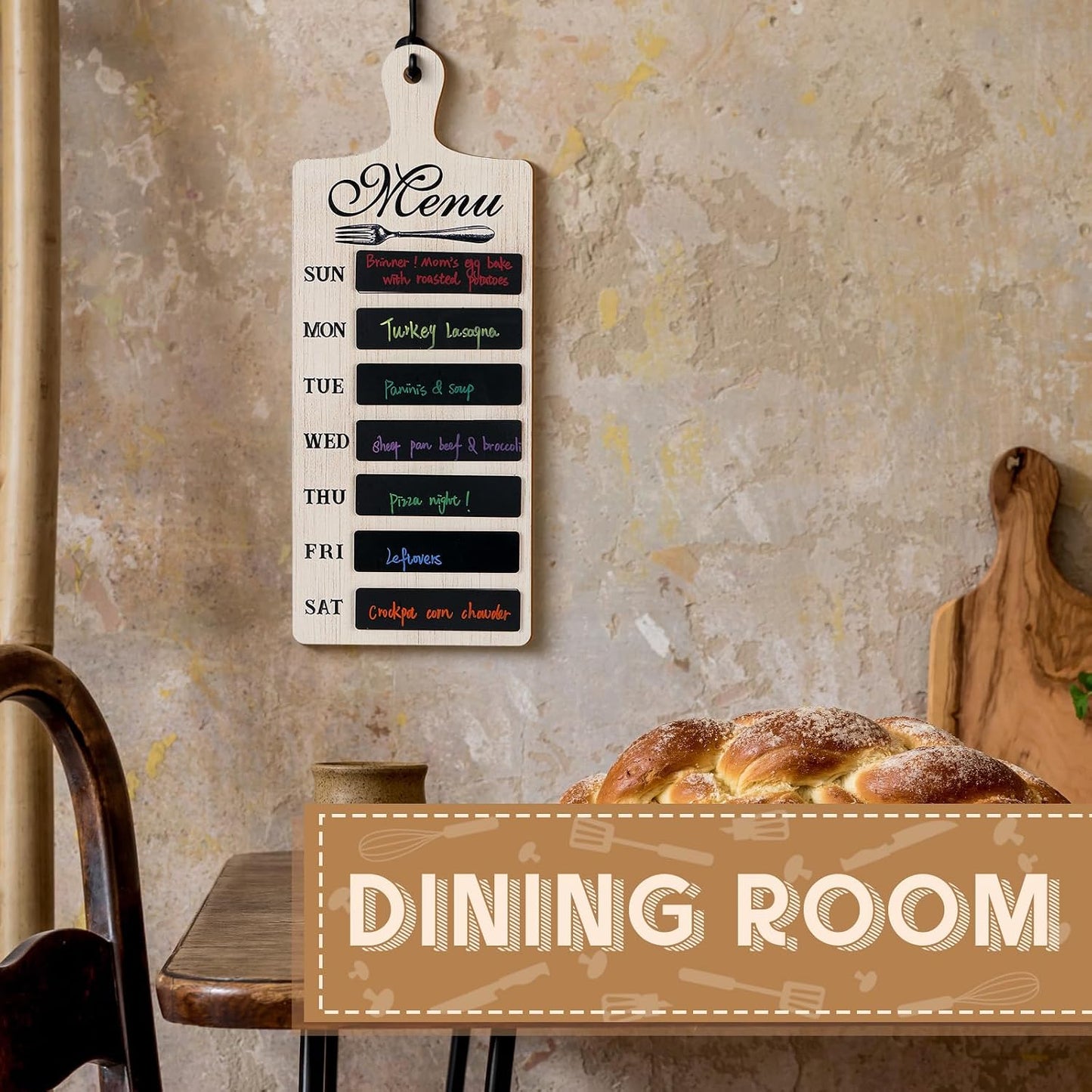 Weekly Menu Board Kitchen 16.5 x 6.3 Inches Wood Menu Planner Board with 7 Markers and Towel Kitchen Weekly Planner Plaque Wall Signs for Dinning Room Home Decor