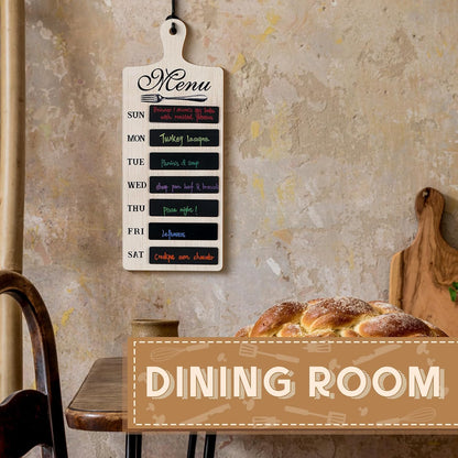 Weekly Menu Board Kitchen 16.5 x 6.3 Inches Wood Menu Planner Board with 7 Markers and Towel Kitchen Weekly Planner Plaque Wall Signs for Dinning Room Home Decor