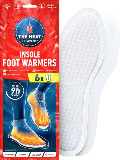 THE HEAT COMPANY Insole Foot Warmers - 6, 12 or 32 Pairs – S, M, L, XL – 9h of Warmth - Air Activated Feet Warmers - Purely Natural - Toe Warmers for Feet - Insole Foot Warmers for Women & Men