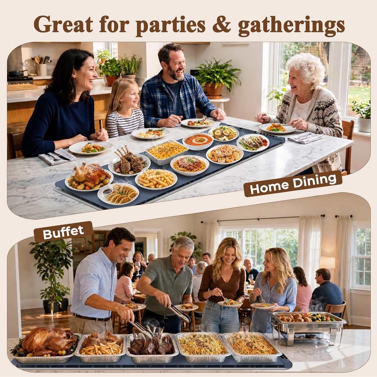 Warming Mat for Food, Electric Warming Tray with Heat-Resistant Pad-L Grey | Colorlife 6 Preset Modes, 7 Temps, 6H Timer, Child Lock, Auto-Memory, Rollable Silicone Food Warmer for Buffet, Parties