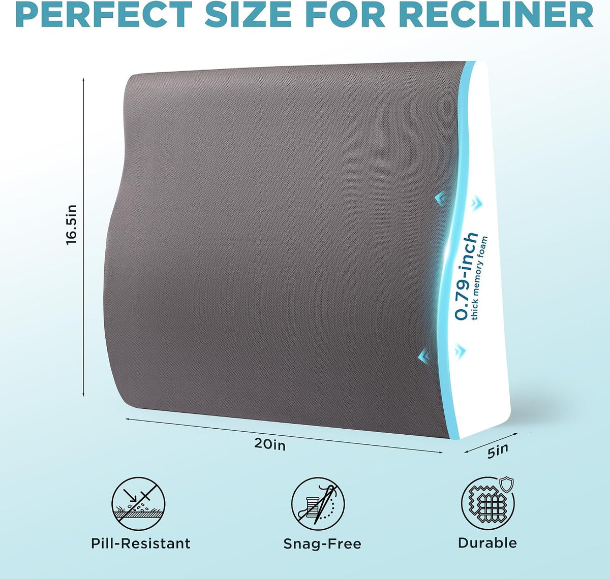 Dual-Layer Memory Foam Lumbar Support Pillow for Recliner, Grey