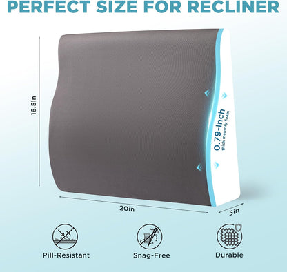 Dual-Layer Memory Foam Lumbar Support Pillow for Recliner, Grey
