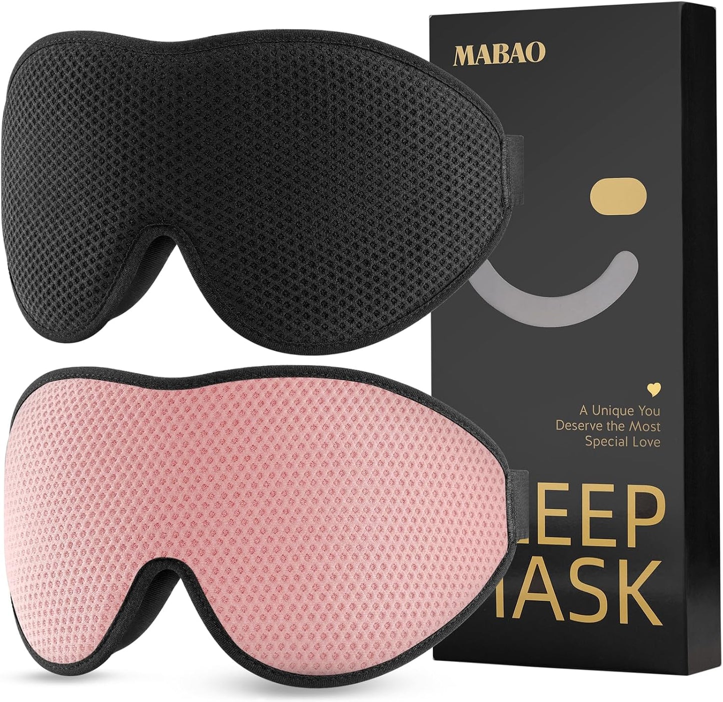 MABAO Sleep Mask for Side Sleeper, Eye Mask for Sleeping Women Men, Black | 3D Contoured Cup No Eye Pressure, 100% Light Blocking Sleeping Mask with Adjustable Strap Night Blindfold Flight, Travel, Nap
