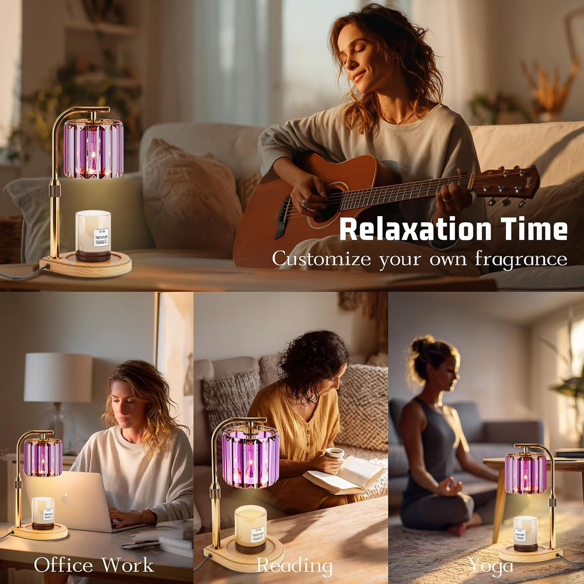 IN HAPPY Purple Candle Warmer Lamp with Timer & Dimmer, Gifts for Women, Housewarming Gifts for New Home, Adjustable Height Candle Warmer Lamp with 2 Bulbs for Jar Candles, Bedroom Home Decor