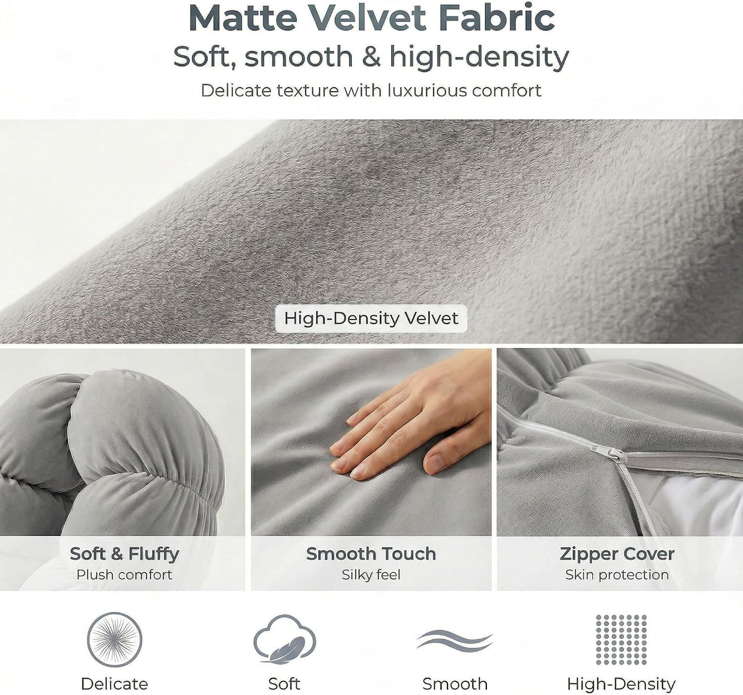 Pat. Pend. Long Bolster Pillow for Bed, Small Body Pillow for Adults, Soft Velvet Washable Cover, Cylinder Pillow for Side Sleepers and Leg Support(Misty White, 39"x 7.87")
