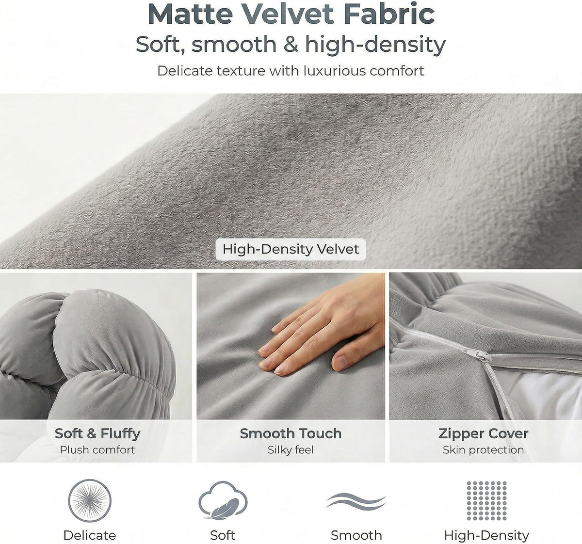 Pat. Pend. Long Bolster Pillow for Bed, 39 Inch, Misty White